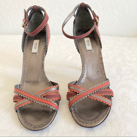 prada lizard scalloped trim cisscross sandals - Picture 2 of 11